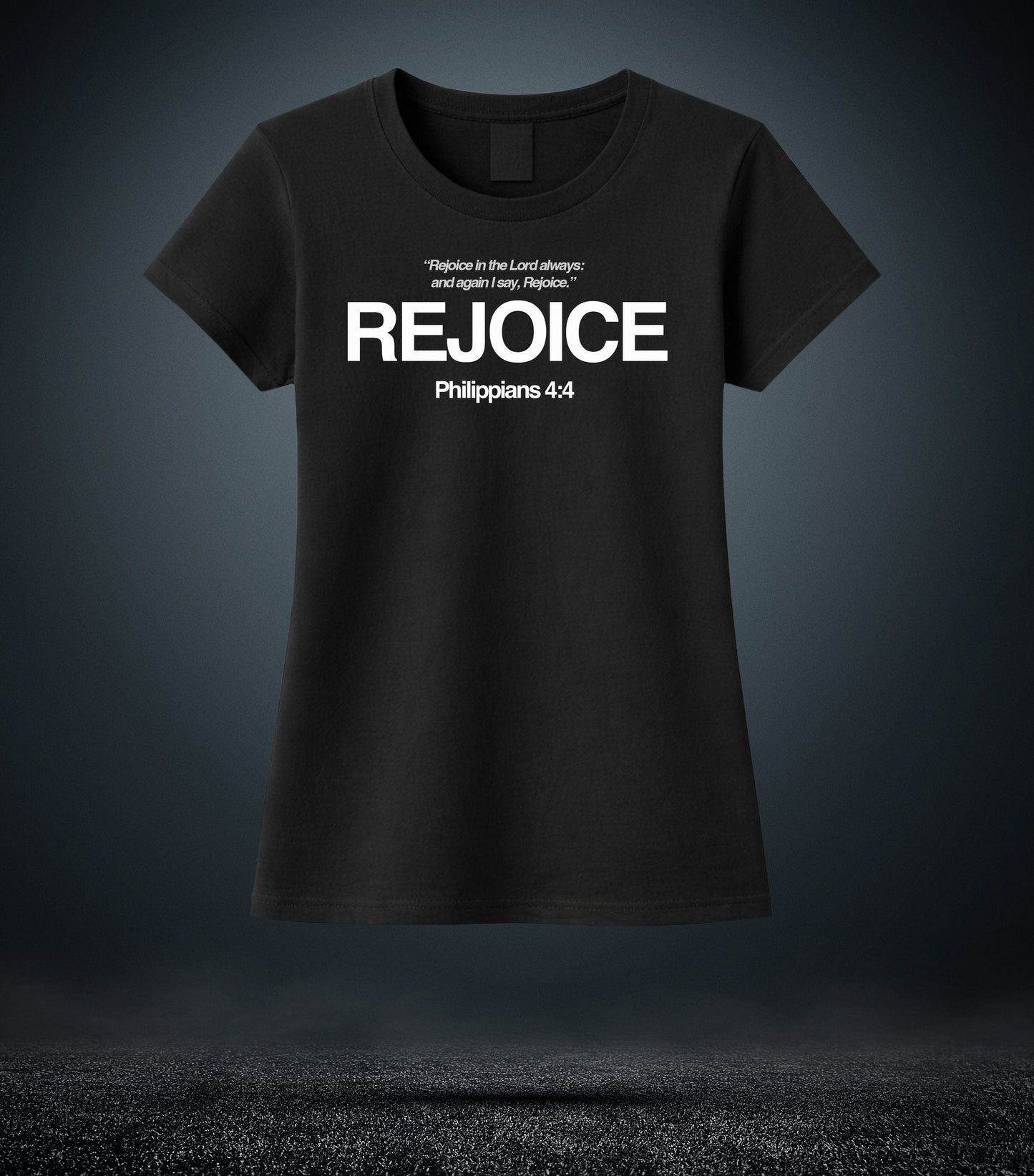 Philippians 4:4 - Rejoice Christian T - Shirt (Womens Black)