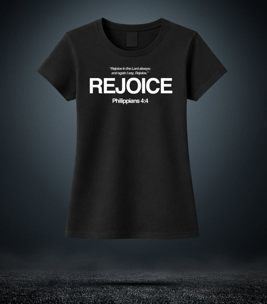 Philippians 4:4 - Rejoice Christian T - Shirt (Womens Black)