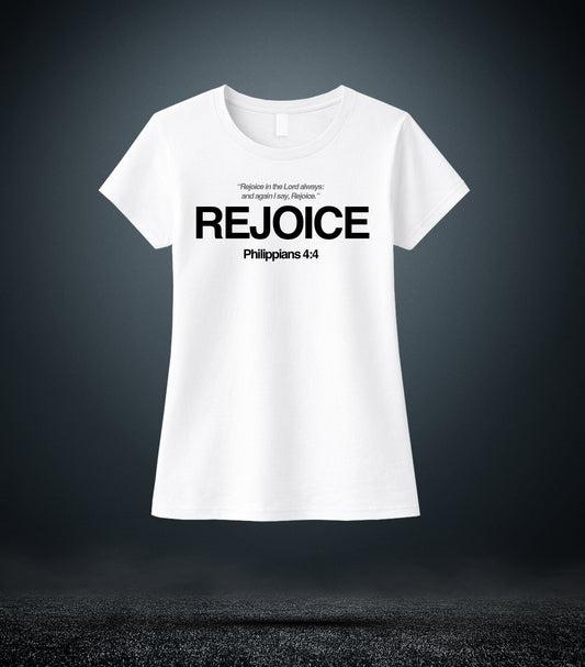 Philippians 4:4 - Rejoice Christian T - Shirt (Womens White)
